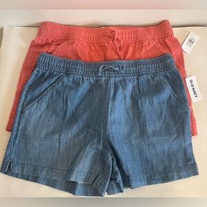 Old Navy Girls Shorts Two-Pack — Coral and Denim Blue NWT